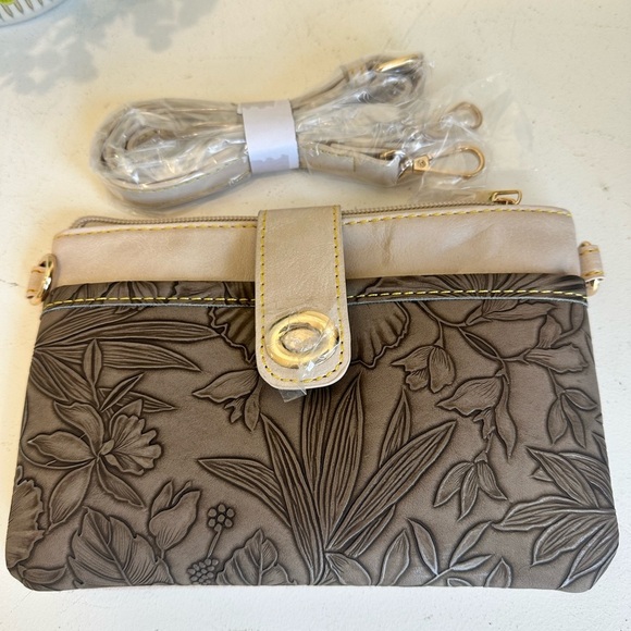 Beige and Brown Crossbody or‎ Wristlet - 8” x 5” - Picture 1 of 2